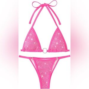 NWT Rhinestone Halter Triangle O Ring Top String Bikini